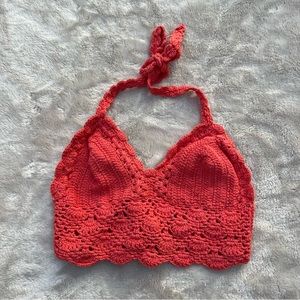 Coral Crochet Halter-Top